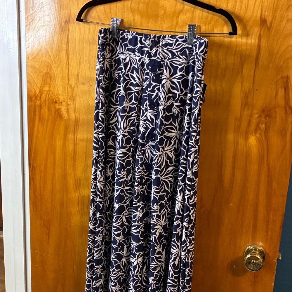 Floral Navy and White Women's Button Down Maxi Skirt